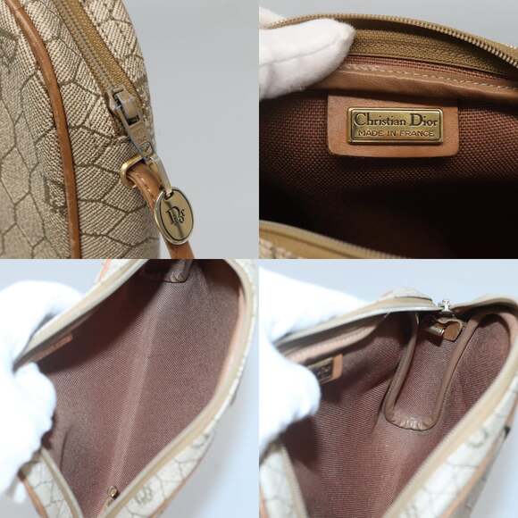 DIOR Honeycomb Canvas Shoulder Bag Pvc Beige Gold - Picture 11 of 12